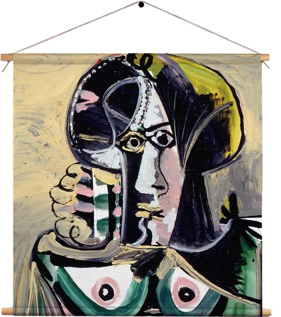 Textielposter Picasso Portret van een vrouw 1971 Vierkant XXXL (120 X 120 CM) - Wandkleed - Wanddoek - Wanddecoratie