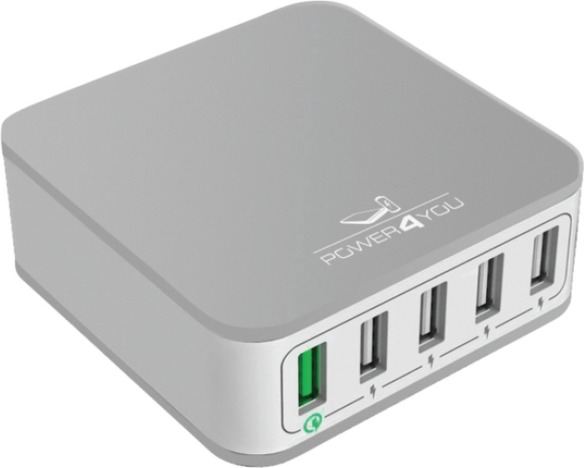 5-Port USB Charging hub, Zilver, Wit