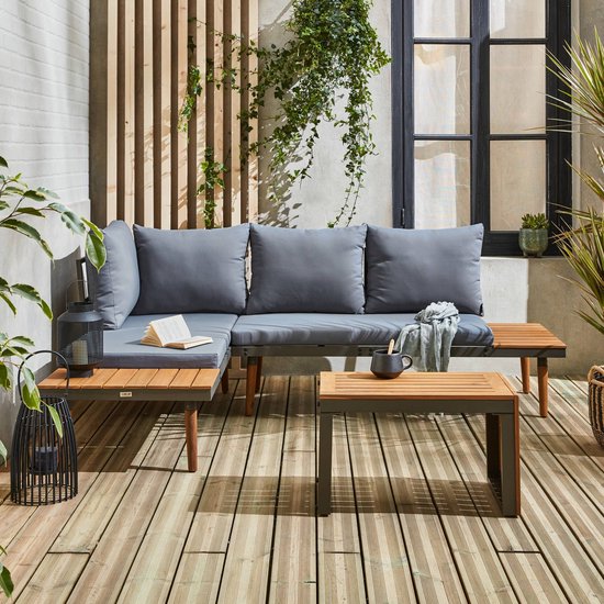 sweeek - Salon modulable, sao paulo, aluminium et acacia, 4 places 140 x 68 x 65cm