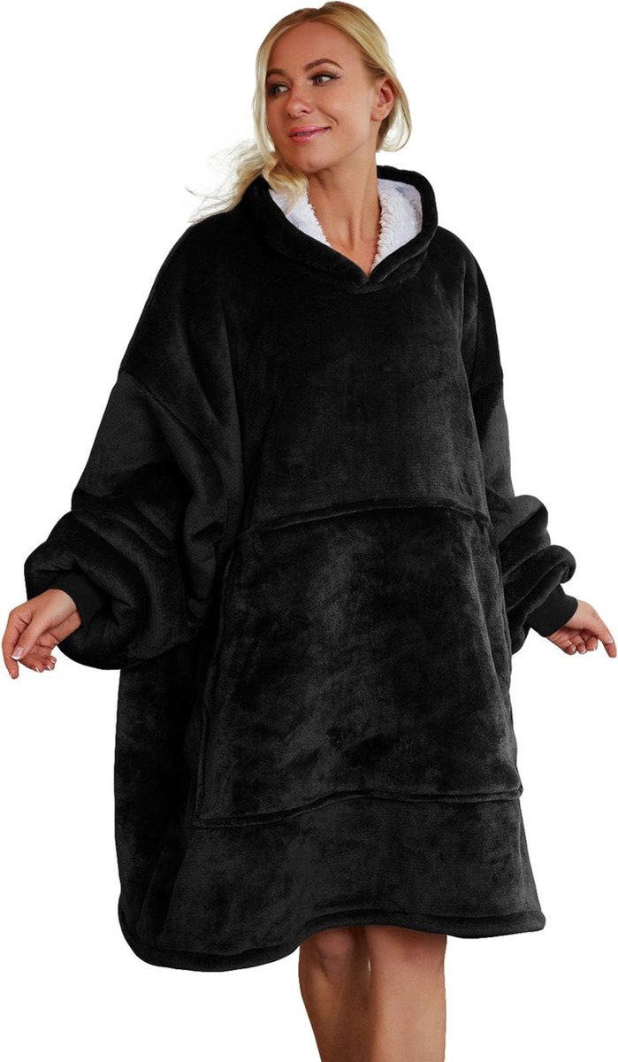 JAXY Hoodie Deken - Snuggie - Snuggle Hoodie - Fleece Deken Met Mouwen - Hoodie Blanket - Zwart - JAXY