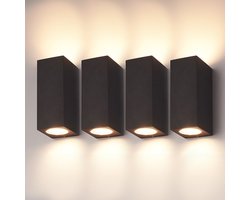 HOFTRONIC - Set van 4 Selma Wandlamp binnen en buiten - Up Down (2 lichtpunten) - GU10 Fitting - Zwart - IP65 Waterdichte Buitenlamp - Geschikt voor Badkamer, Woonkamer, Tuin en Slaapkamer - 3 jaar garantie