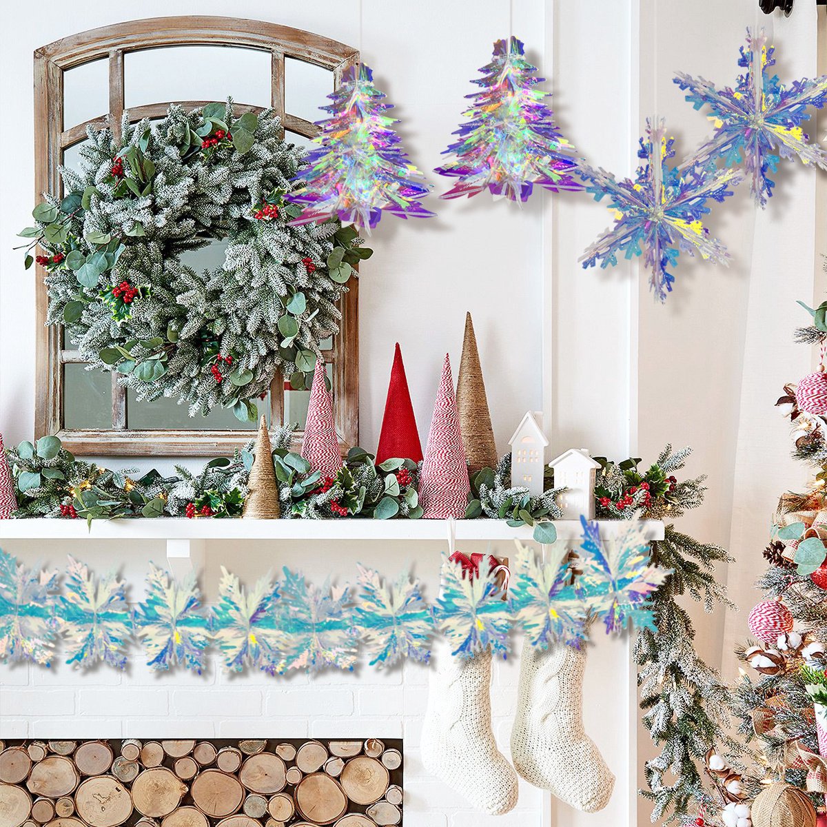Kerstversiering Kerstdecoratie Kerst Slinger Guirlande Kerst Versiering Kerst Decoratie Boom Slingers Glinster - 5 Stuks – foto 2