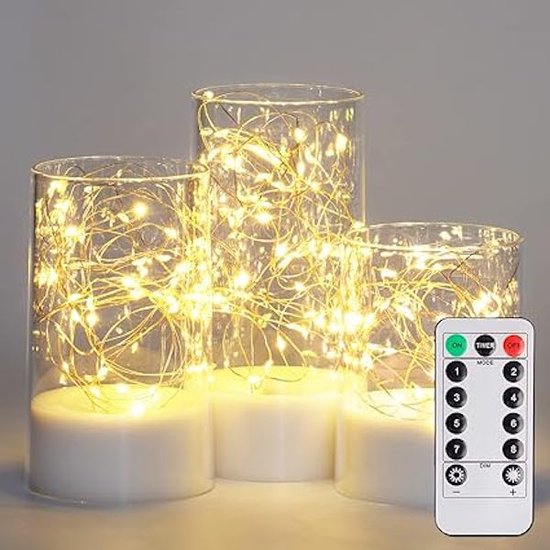UCAMP 3-delige LED-kaarsen Met Afstandsbediening En Timer – Echte Wax, Flikkerende Vlam – Oplaadbaar – Voor Bruiloft, Kerst, Thuis