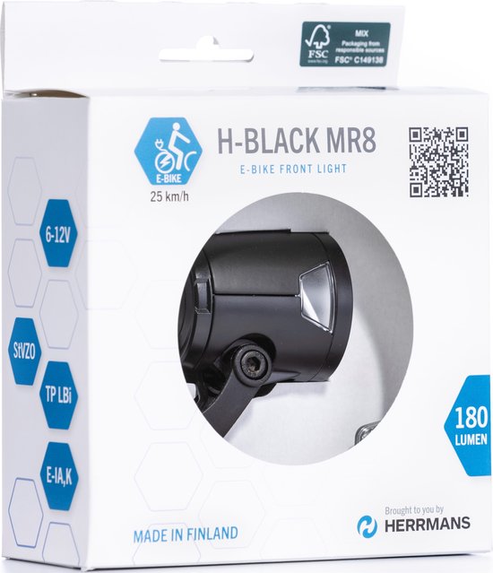 Herrmans Voorlicht H-black Mr8 E-bike 6/12v 180 Lumen Zwart — afbeelding 3
