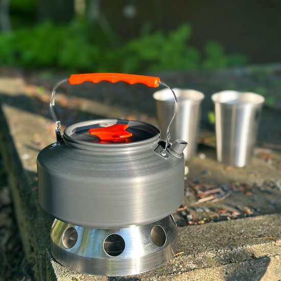 Intirilife Camping Kettle Outdoor waterkoker van aluminium in Oranje met een inhoud van 1.1 L - Voor het koken van water thee koffie of soep tijdens het kamperen of reizen — afbeelding 5