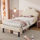 Lit de Luxe rembourré et velouté - avec tête de lit nuage - barrières latérales incurvées et grand espace de rangement - lit simple 90x200 cm beige