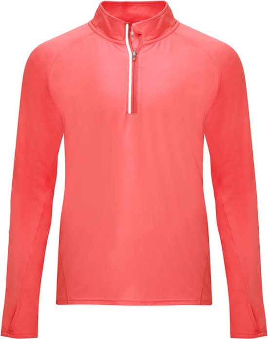 Chemise de sport Fluor Coral en tissu technique avec manches raglan et demi-zip, détails réfléchissants modèle Melbourne taille M