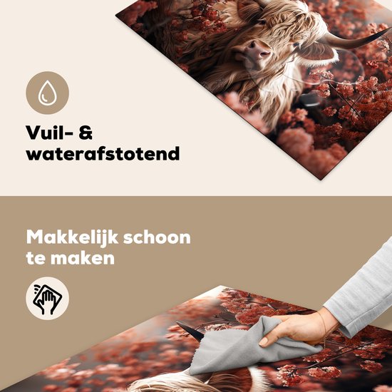 KitchenMundo© Inductie Beschermer 78x52 cm Schotse Hooglander Bevroren Weide Afdekplaat Beschermende Mat Keuken Inductiekookplaat Beschermer Anti Slip Mat - Koe