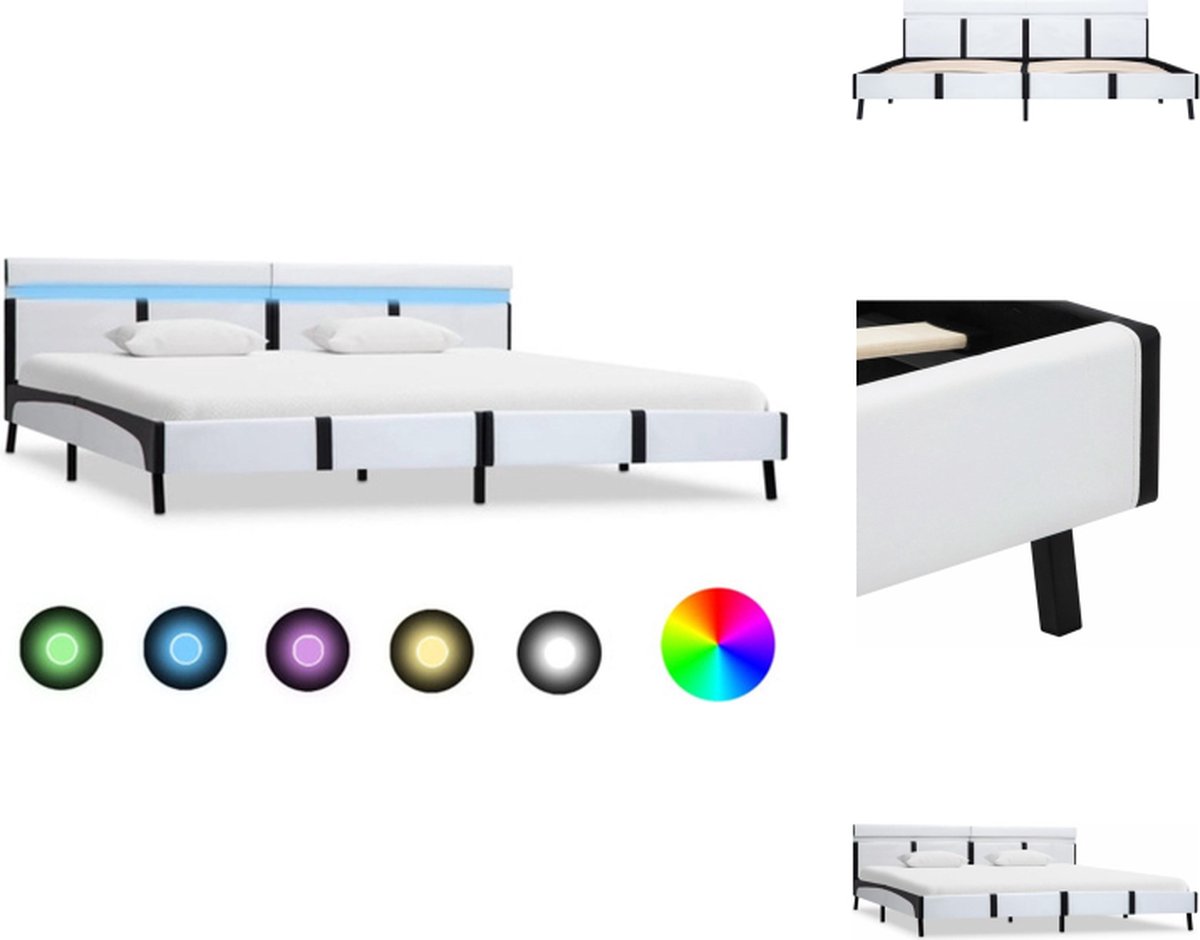 vidaXL Platformbed LED-lichtstrip - 210 x 185 x 68 cm - Kunstleren bekleding - MDF en lattenbodem - Bed