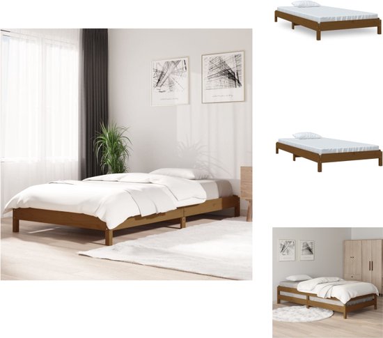 vidaXL Stapelbaar Bed - Massief Grenenhout - 196.5 x 96.5 x 22 cm - Honingbruin - Bed