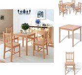 vidaXL Eethoek Tafel en 4 Stoelen - Grenenhout - 70x70x73.8 cm - Bruin - Set tafel en stoelen
