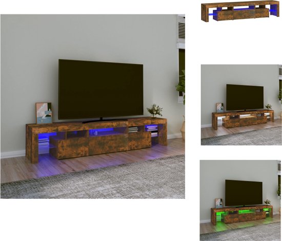 vidaXL Meuble TV Chêne fumé - 200 x 36,5 x 40 cm - Éclairage LED RVB - Meuble