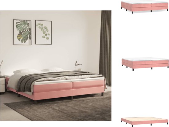 vidaXL Boxspringframe - Zacht fluwelen stof - Ondersteunende poten - Multiplex lattenbodem - Kleur- roze - Afmetingen- 203 x 200 x 25 cm - Geschikte matras- 200 x 200 cm - vidaXL - Bed