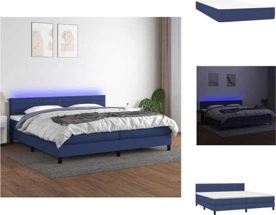 vidaXL Boxspring LED - Blauw - 203 x 200 cm - Met verstelbaar hoofdbord ...