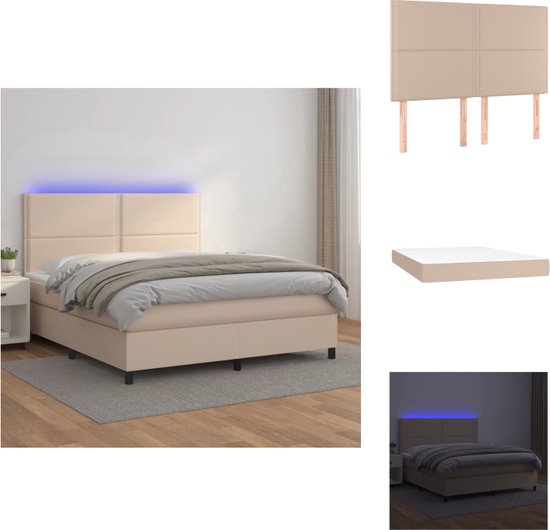 vidaXL Boxspring Bed Matras LED-verlichting - Kunstleer - Pocketvering - Huidvriendelijk - Bed