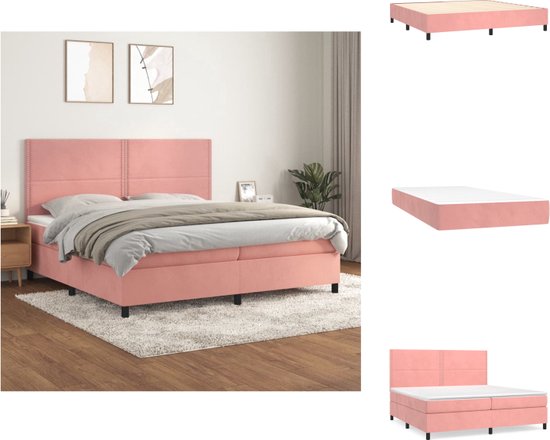 vidaXL Boxspringbed - Fluweel - Pocketvering - Middelharde ondersteuning - Huidvriendelijk - Bed