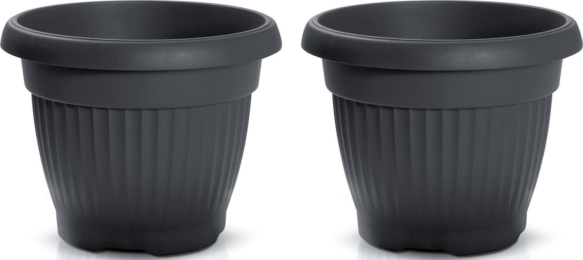 Prosperplast Plantenpot/bloempot Roma Garden - 2x - buiten/binnen - kunststof - antraciet - D50 x H40 cm