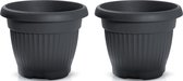 Prosperplast Plantenpot/bloempot Roma Garden - 2x - buiten/binnen - kunststof - antraciet - D50 x H50 cm