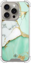 Casimoda® hoesje - Geschikt voor iPhone 15 Pro - Marmer Mintgroen - Shockproof case - Extra sterk - TPU/acryl - Mint, Transparant