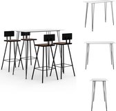 vidaXL Barset - Barset - Bartafel 120x60x105 cm - MDF tafelblad - Barkruk 45x36x99 cm - Massief gerecycled hout - Gepoedercoat staal - Wit - Montage vereist - 1x bartafel - 4x barkruk - Set tafel en stoelen