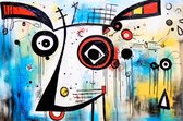 JJ-Art (Canvas) 150x100 | Gekke hond, abstract in Herman Brood stijl, kunst, felle kleuren | dier, geel, rood, blauw, zwart wit, humor, modern | Foto-Schilderij canvas print (wanddecoratie)