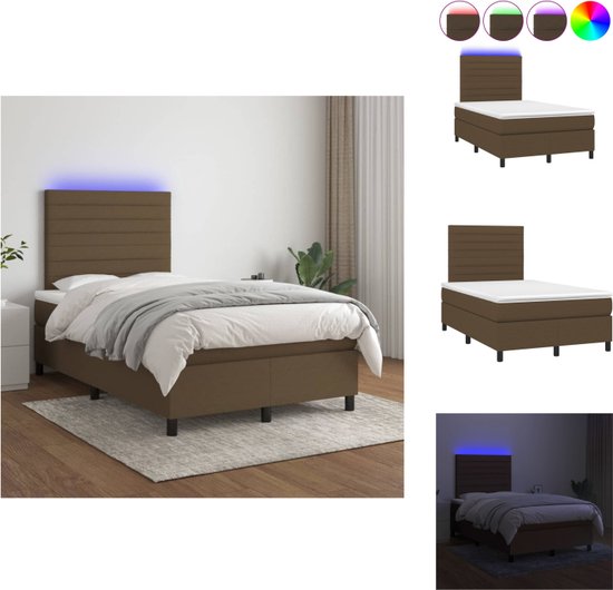 vidaXL Boxspring - Donkerbruin - 203x120x118/128 cm - LED - Pocketvering - Huidvriendelijk - Bed
