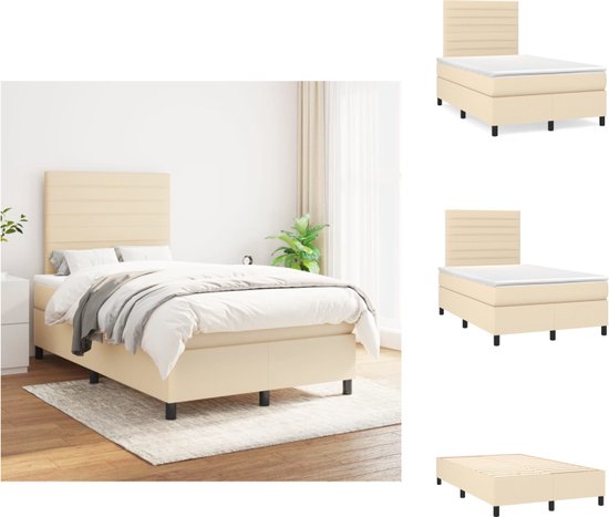 vidaXL Boxspringbed - Crème - 203 x 120 x 118/128 cm - Pocketvering - Middelharde ondersteuning - Huidvriendelijke matrassen - Bed