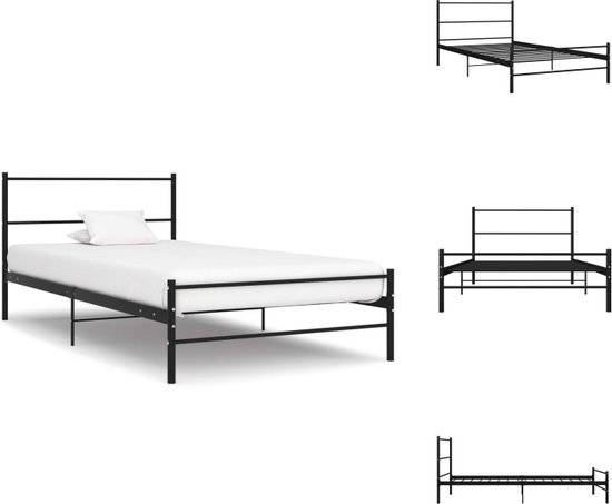 vidaXL Metalen Eenpersoonsbed - Zwart 209x107x84cm - Stevig en Robuust - Inclusief Bedframe - Exclusief Matras - Bed