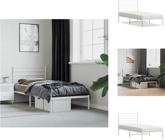 vidaXL Klassiek Bedframe - Metalen - 196 x 80 x 90 cm - Wit - Bed