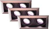 HOFTRONIC - Set van 3 Durham Dubbel Smart Inbouwspots vierkant RVS - GU10 - 10 Watt 690 Lumen - RGB WW (16,5 miljoen kleuren) - WiFi + Bluetooth - Kantelbaar - Diameter 100x185mm - Smart spotjes 2 lichts