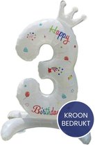 Cijfer Ballonnen - Cijfer Ballon 3 - 80cm - Ballonnen Wit & Kleur - Opblaascijfer 3 - Verjaardag Versiering 3 jaar - Jongen & Meisje - Verjaardag Decoratie - Happy Birthday