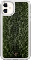 Casimoda® hoesje - Geschikt voor iPhone 11 - Snake Mix - 2-in-1 case - Schokbestendig - Slangenprint - Verhoogde randen - Groen, Transparant