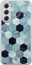 Casimoda® hoesje - Geschikt voor Samsung Galaxy A54 - Blue Cubes - 2-in-1 case - Schokbestendig - Marble design - Verhoogde randen - Blauw, Transparant