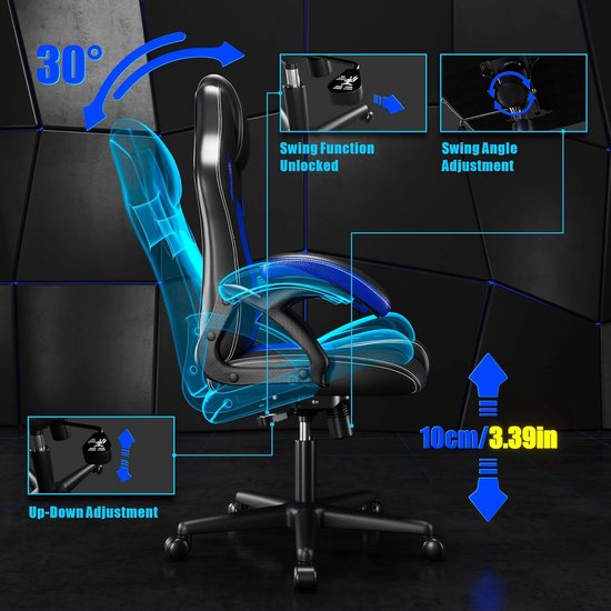 Ergonomische Gaming Stoel - Luxe Bureaustoel voor Thuis en Kantoor (Blauw) van Ergon — afbeelding 4