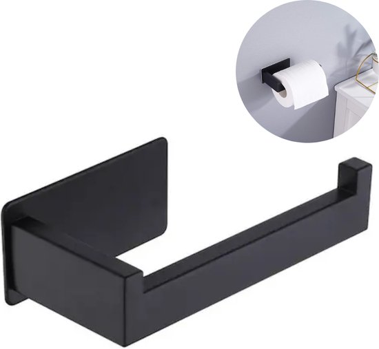 Porte Papier Toilette Sans Embouts Zwart - Porte Papier Toilette Noir - Autocollant - Porte Papier Toilette Acier Inox