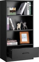 120 cm boekenkast met laden, 4 niveaus opbergrek van hout, staand rek (zwart)