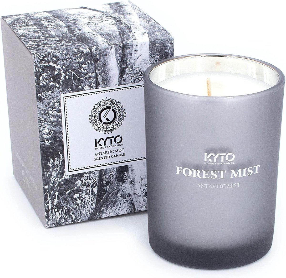 Kyto geurkaars Waldnebel Antarctic Mist mistig grijs, 45 uur brandtijd – ontspanning, cadeau en woondecoratie, geur: aqua & limoen