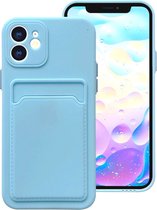 Stevig TPU Hoesje - Geschikt voor Apple iPhone 13 - Met Kaarthouder - Lichtblauw - Shockproof Case met Pasjeshouder - TPU Hoes Met Vakje Voor Pasje - Card Case Back Cover