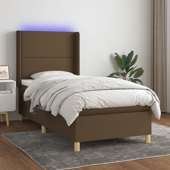 The Living Store Boxspring Bed - Taupe - 203 x 93 x 118/128 cm - verstelbaar hoofdbord - LED-verlichting - pocketvering matras - huidvriendelijk topmatras