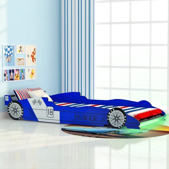 The Living Store Lit enfant Race Car Blauw - 225 x 94 x 38 cm - Éclairage LED