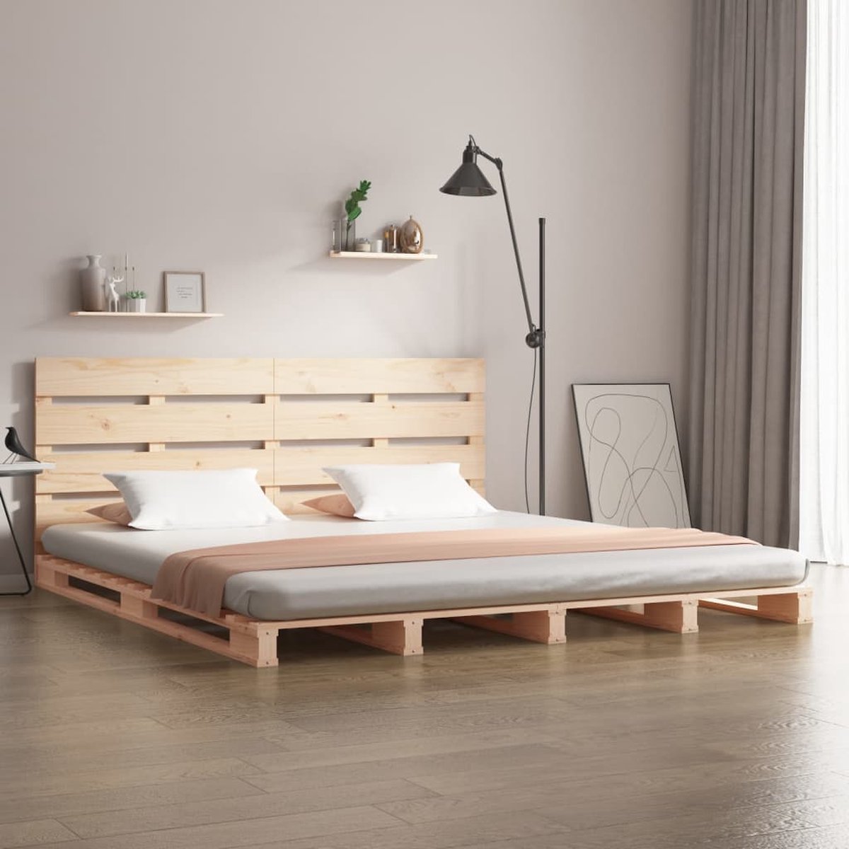 The Living Store Houten Bed Grenenhout 190x135x80cm - Massief - Stevig Frame