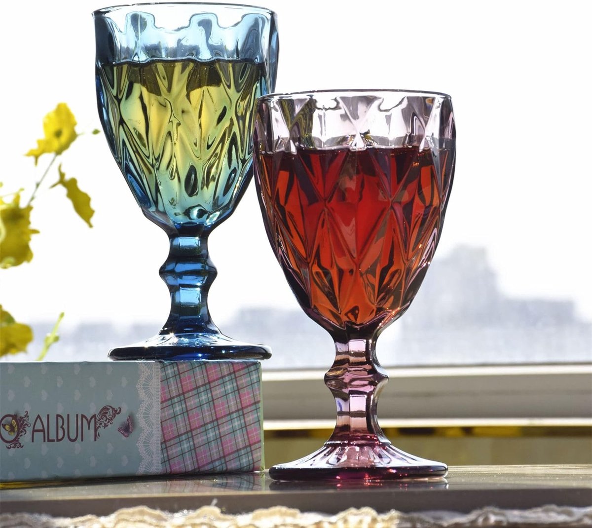 Lot De 6 Verres Vintage à Motifs Diamant - Gris/Noir - 400 Ml - GMMH