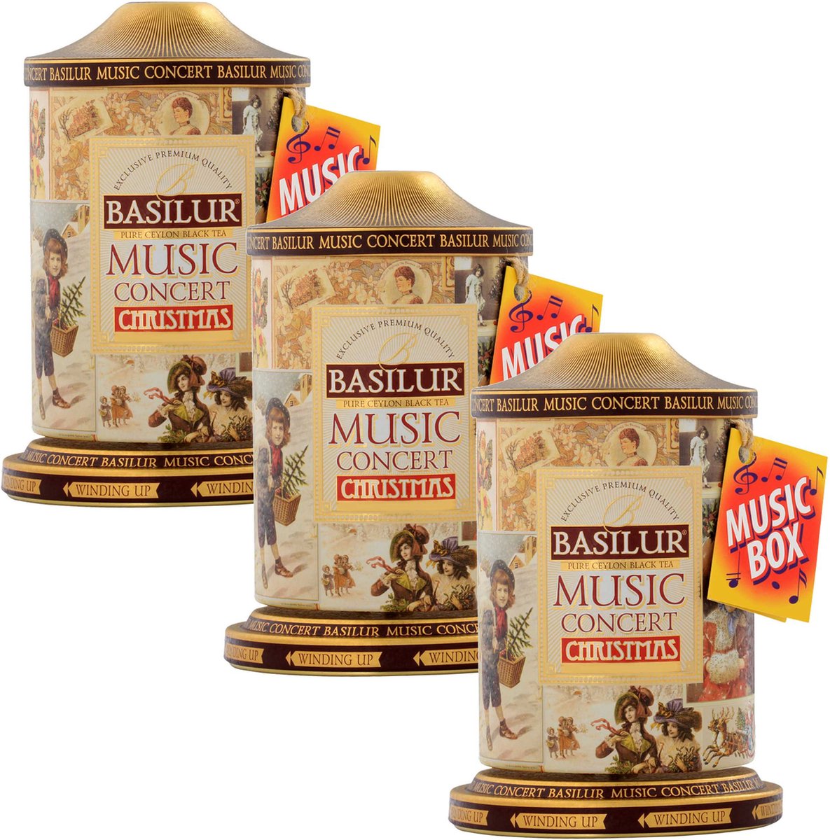 BASILUR Music Concert Christmas - Ceylon Zwarte Losse Blad Thee, Blik met Muziekdoos, Kerstthee 100 g