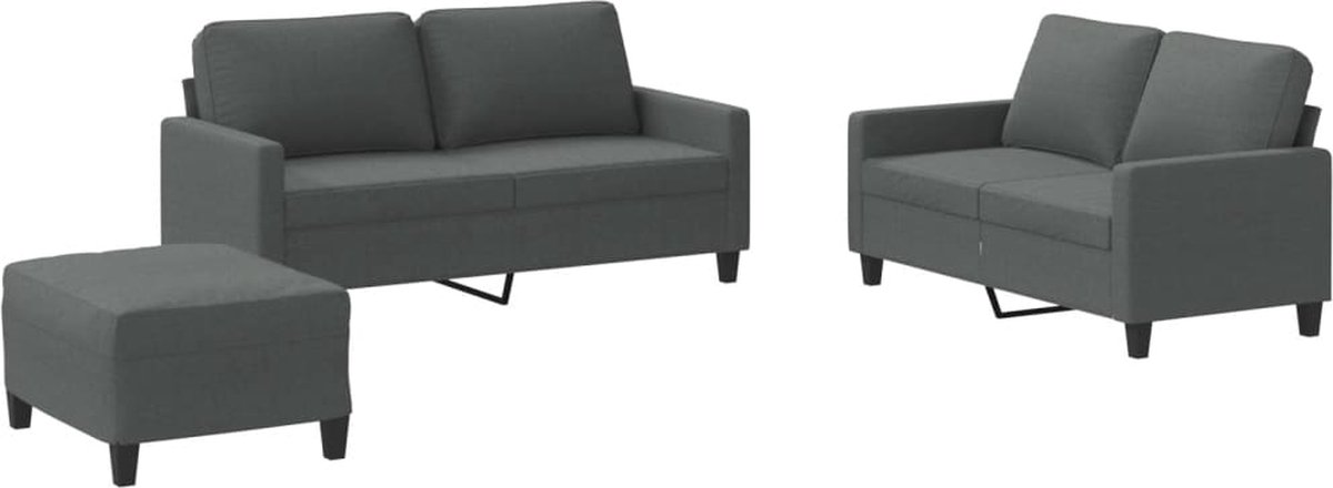 vidaXL - 3-delige - Loungeset - met - kussens - stof - donkergrijs