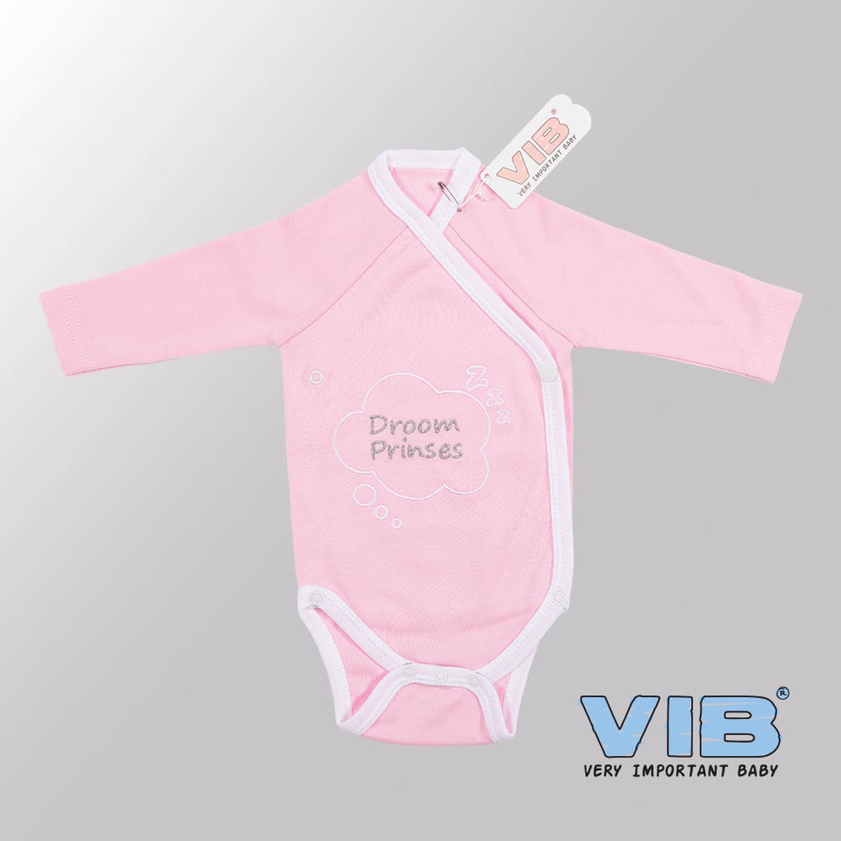 VIB® - Rompertje (overslag) Luxe Katoen - Droom Prinses (Roze-Wit) - Babykleertjes - romper - rompertjes - rompertjes met tekst - baby cadeau - baby aankondiging - overslagromper