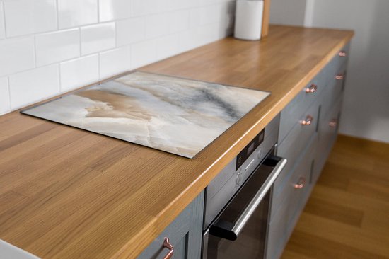 Protecteur Induction - Marbre Grijs Jaune - 77x59 cm - Protecteur Induction - Plaque de Couverture Induction - Tapis Induction - Antidérapant - Décoration de Cuisine - Accessoires de vêtements pour bébé de Cuisine