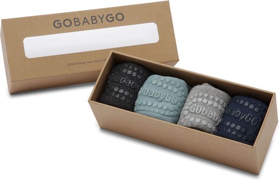 GoBabyGo Combo Box - katoen antislip sokjes / Dusty Blue, Navy Blue, Grey Melange, Dark Grey Melange - 6-12m / 17-19