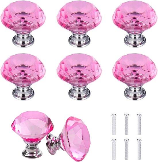 6 stuks kristallen deurknoppen, 30 mm glazen ladeknop kristallen deurknop diamant trekbouten met schroeven voor thuis keuken kantoor kast lade decoratie.