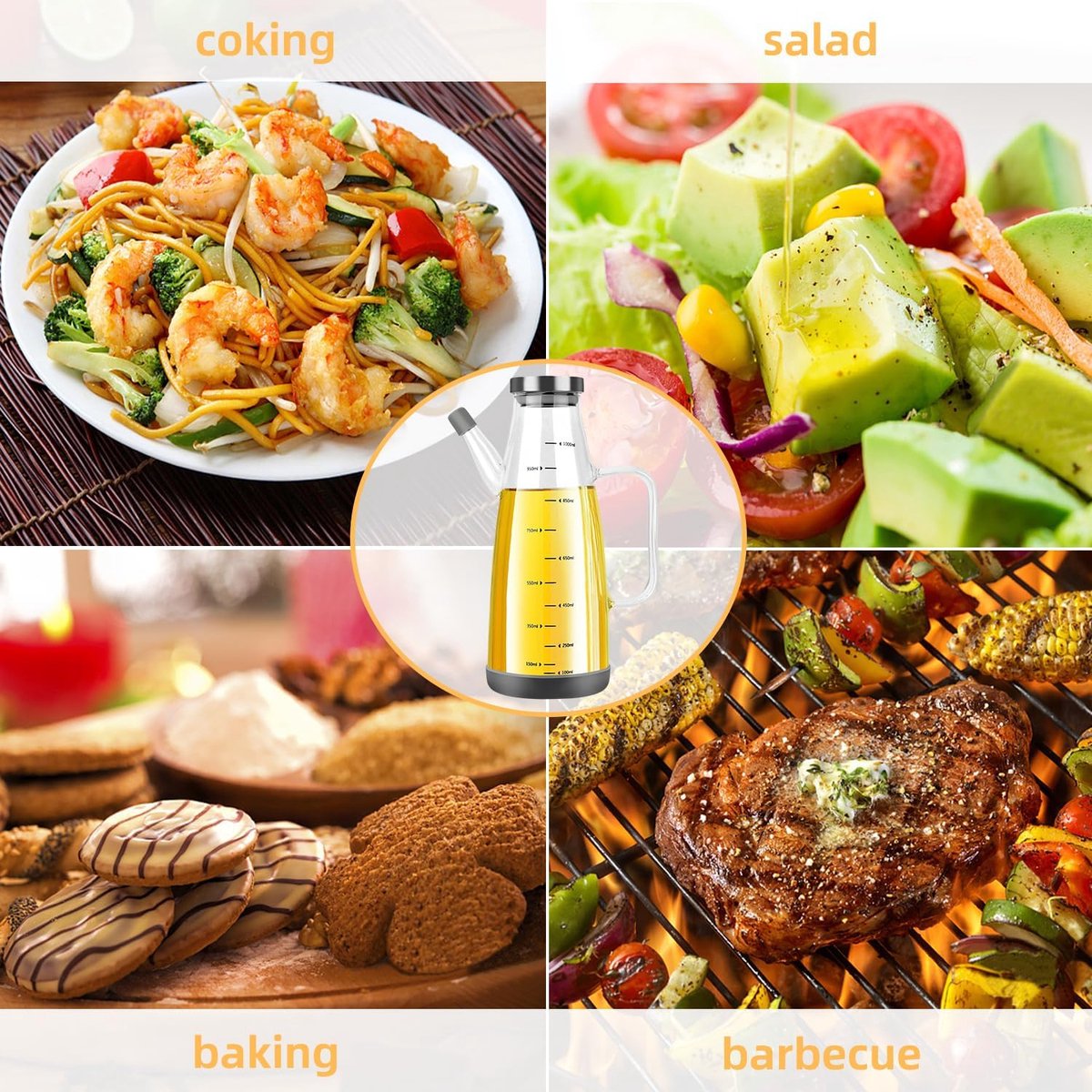 Distributeur D'Huile En Verre Borosilicate 1 Litre - Bouteille Anti-Fuite Avec Poignée Et Échelle De Mesure Pour Cuisine