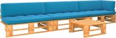 The Living Store Pallet Loungeset - Grenenhout - Blauwe kussens - 110 x 65 x 55 cm - Inclusief tafel en kussens - Geschikt voor binnen en buiten - Montage vereist - The Living Store